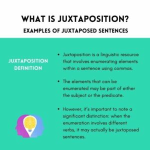 Juxtaposition is a linguistic resource that involves enumerating elements within a sentence using commas. 